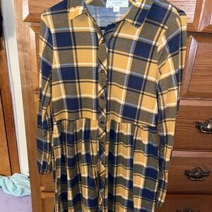 Junior Girls Mustard/Navy Button Down Dress